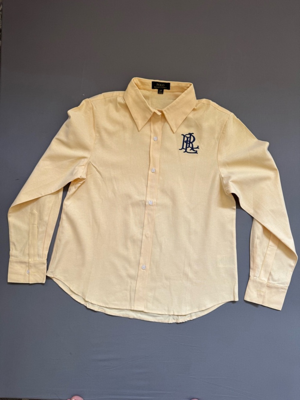 Polo by Ralph Lauren Pale Yellow Collared Shirt with Navy Logo - Picture 2 of 5